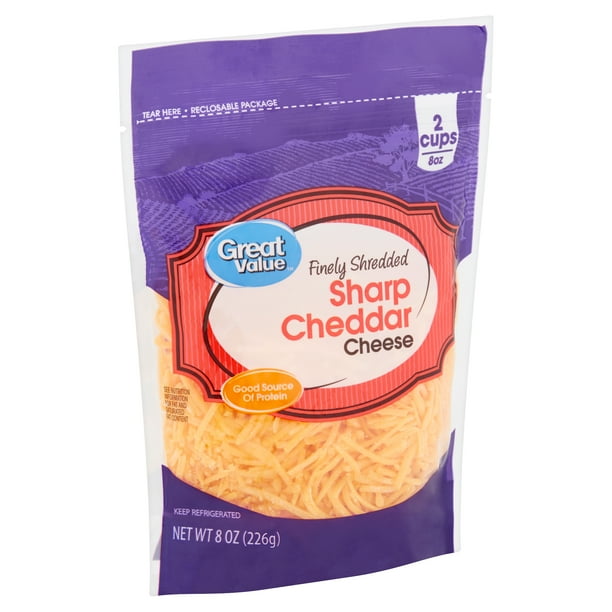 Great Value Finely Shredded Sharp Cheddar Cheese, 8 oz