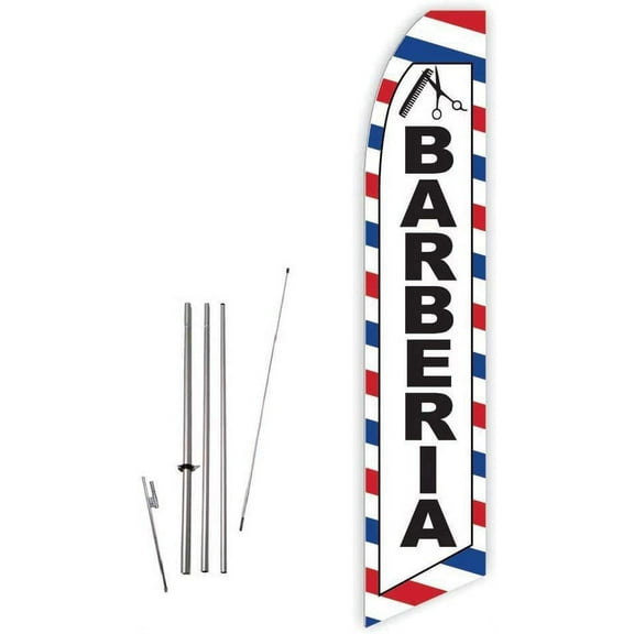 Barberia White Super Novo Feather Flag - Complete with 15ft Pole Set and Ground Spike