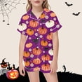 thumbnail image 2 of SJLDQY Halloween Pajamas for Girls Button Down Short Sleeve Shirts Shorts 2 Piece Pjs Sets Hallowmas Printed Sleepwear Comfy Loungewear Sets, 2 of 4