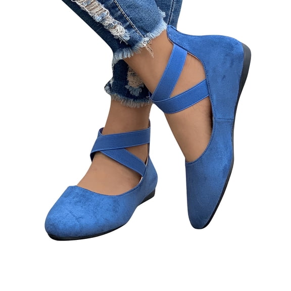 Xdegoge Womens Elastic Flats Closed Toe Round Toe Criss Cross Mary Jane Straps Ballet Summer Shoes Casual Dressy Walking Footwear for Office Work Daily