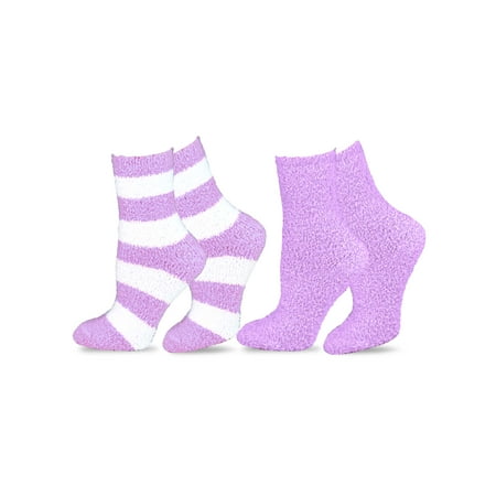 TeeHee Fashionable Cozy Fuzzy Slipper Women's 2 Pairs Crew (Best Quality Fuzzy Socks)