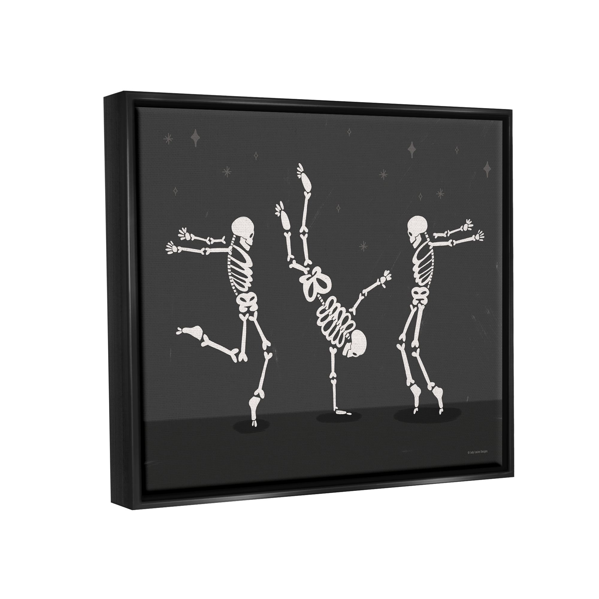 Stupell Industries Three Dancing Skeletons Holiday Painting Black Floater Framed Art Print Wall Art, 21 x 17