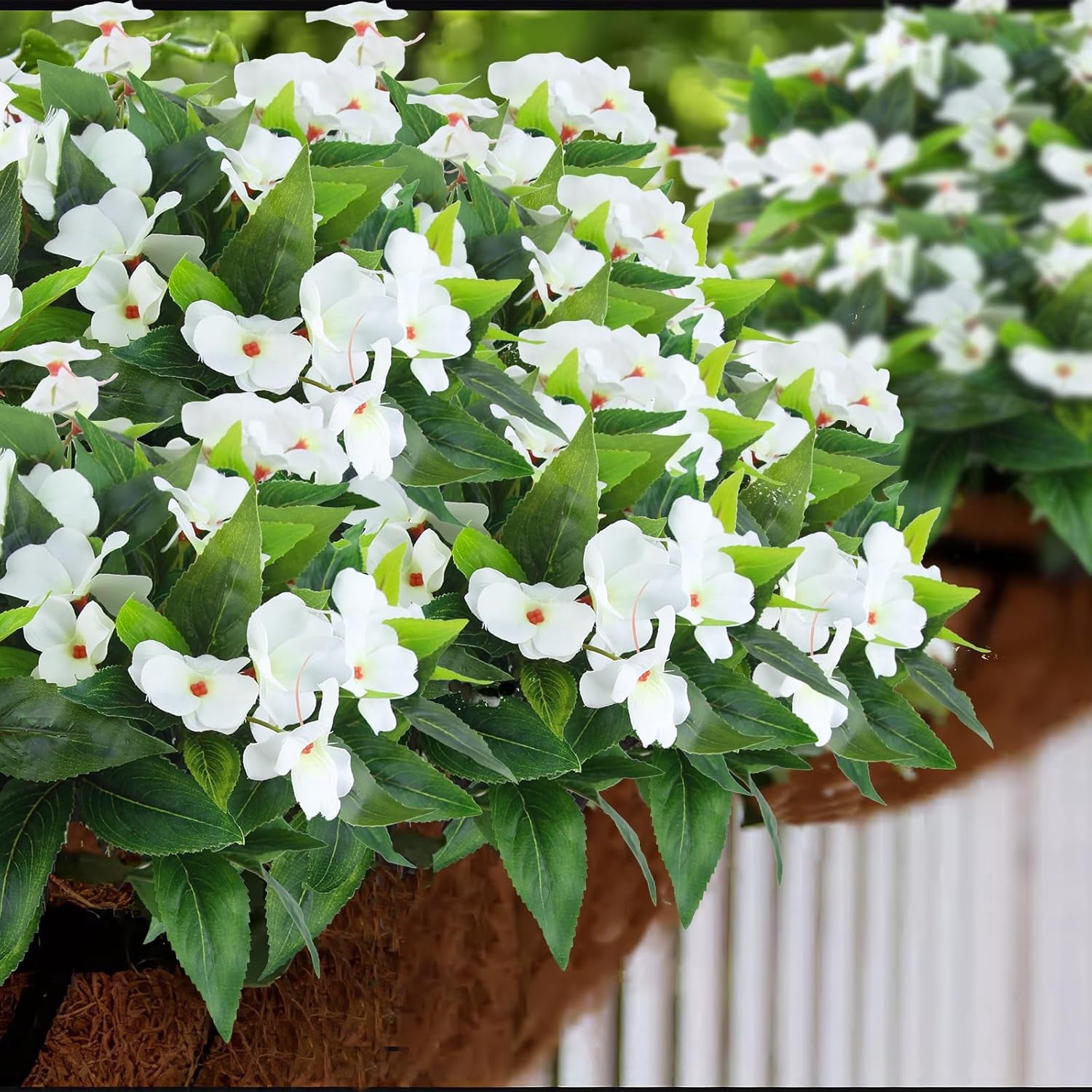 Artificial Fake Flowers Topboutique Faux Impatiens Bouquet Flowers Fake Flowers for Outdoor Faux Bouquet for Flower Arrangement Apply to Home & Office Decor, 4 Pcs, White