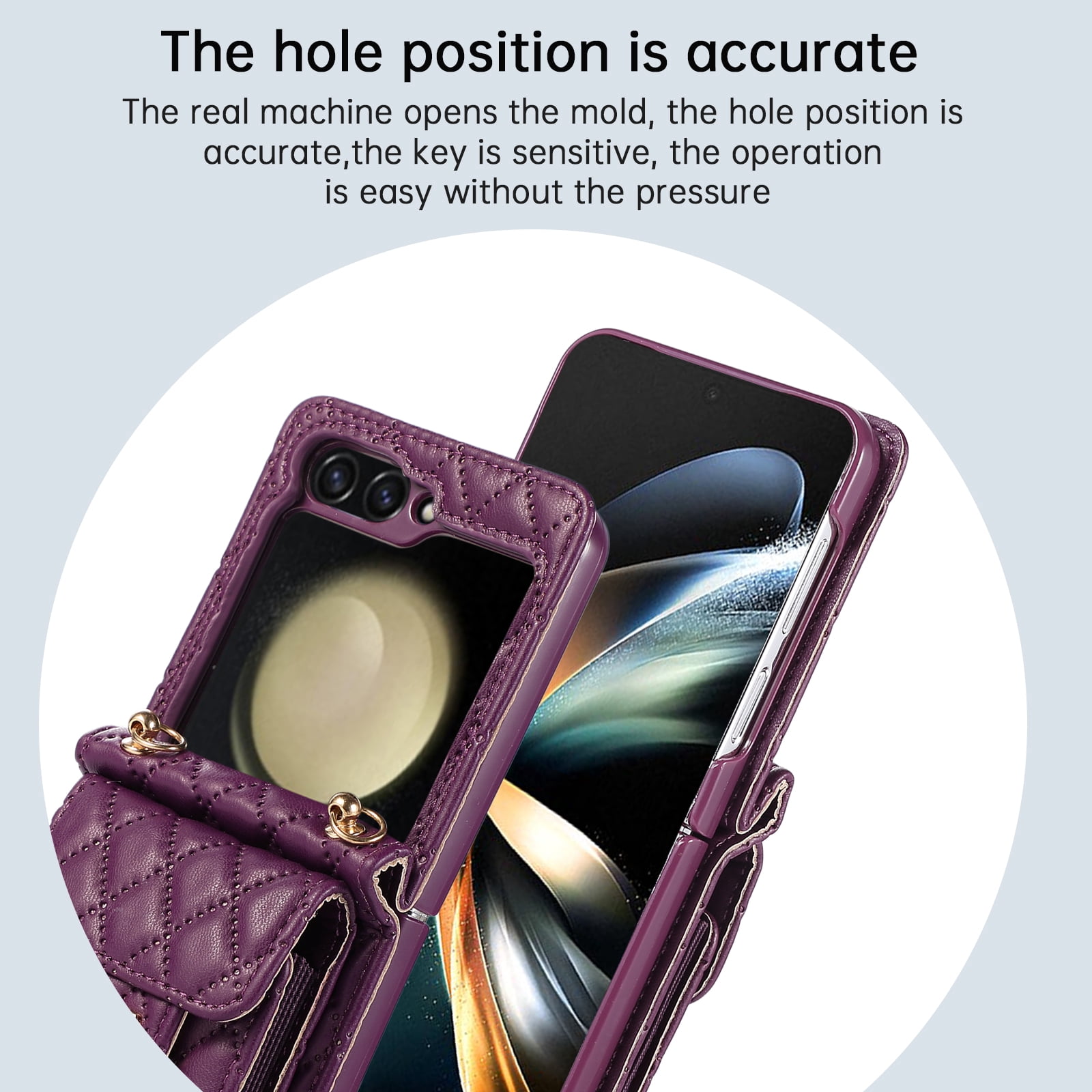 Decase For Samsung Galaxy Z Flip 5 5G Leather Wallet Case, PU Leather Shockproof Case with Crossbody Strap, Back Built in Stand Wallet Credit Card Holder Slots Phone Cover,Deep Purple
