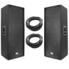 Seismic Audio Pair of Dual 15" PA/DJ Loudspeakers and 50' Speaker Cables - 15" Club Speakers - SA-155T-PKG23