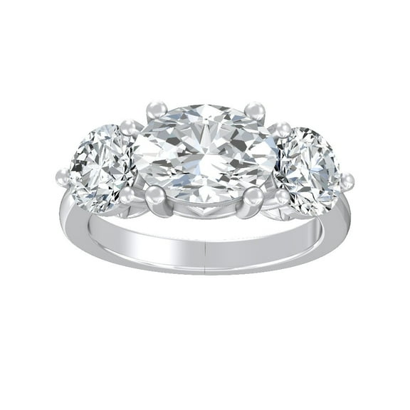 ARAIYA FINE JEWELRY 10K White Gold Oval and Round Shape Lab Grown Diamond Prong-Set Engagement Ring Size 7 (1 cttw, D-F Color, VS Clarity)