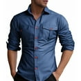 thumbnail image 2 of LIIPEE Men Shirts Casual Loose Fit Solid Color Long Sleeve Lapel Denim Shirt With Pockets Male Button Up Fashion Tops Comfortable Breathable Soft Daily Shirts,Blue,L, 2 of 9