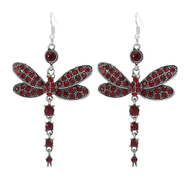 Pendientes de libélula Yuxing con borlas de Diamantes de imitación color rojo Estilo étnico