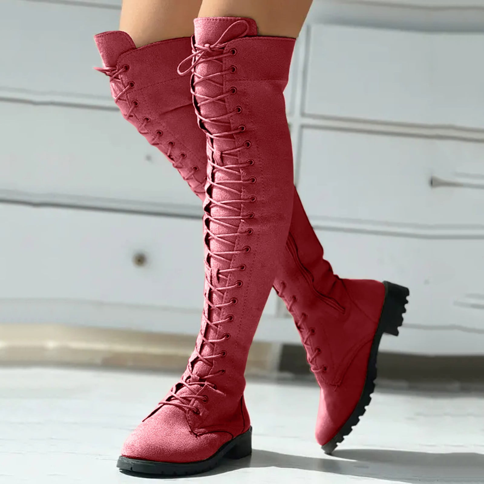 Oyedens Women's Over The Knee Combat Boots Fashion Goth