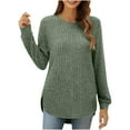 thumbnail image 5 of DDAPJ pyju Womens Ribbed Knit Sweaters Long Sleeve Crewneck Shirts Loose Fit Curved Hem Tunic Tops, 5 of 9