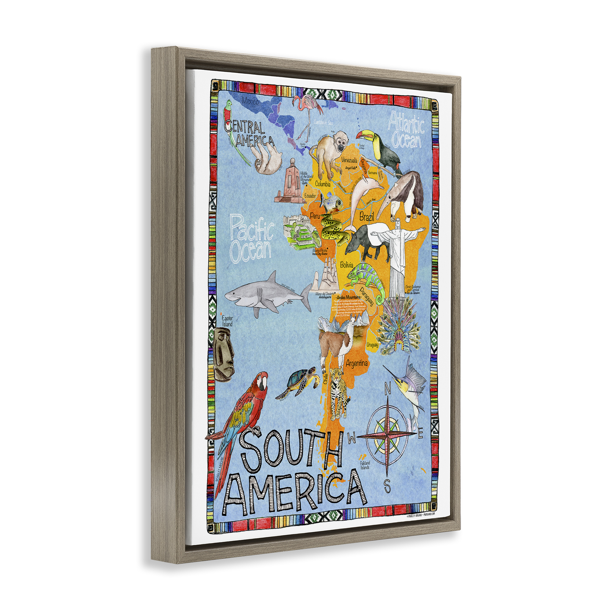Stupell Industries South Africa Animal Map Town & City Painting Brown Floater Framed Art Print Wall Art, 25 x 31