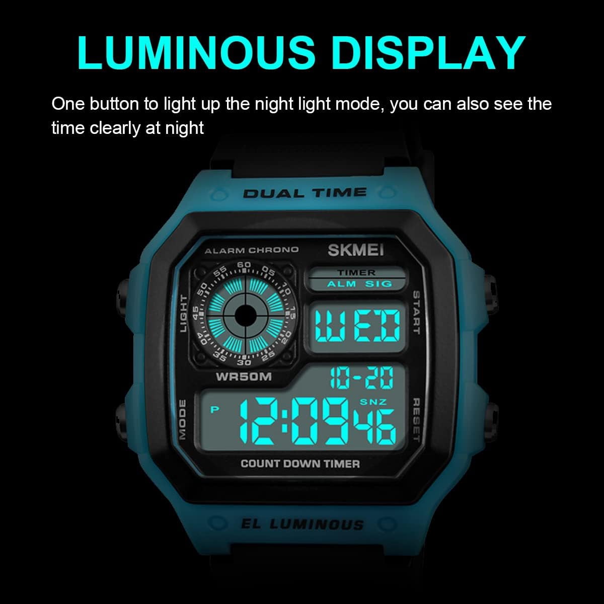 Wrist Watch for Men, Digital Sports Waterproof Watch with Dual Time Chronograph Countdown Alarm Backlight