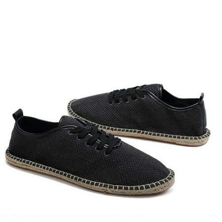 

Men s breathable canvas shoes slip-on loafers fisherman espadrilles black and white color 2021