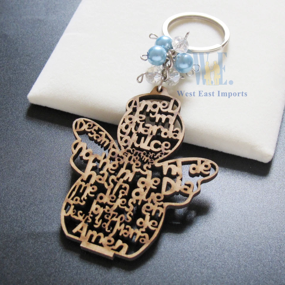 PRIME - 12Pcs Baptism Favor Boy Christening Thin Wood Angel Design Keychain Jk179-Blue