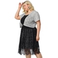 thumbnail image 4 of Women's Plus Size Shrug Cardigan Lace Allover Open Front Short Sleeve Crop Bolero Jacket Grey 4X, 4 of 7