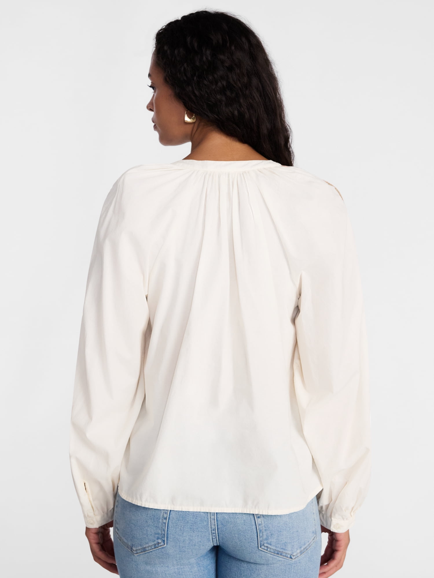 Scenario Women's Embroidery Top with Long Sleeves, Sizes XS-XXXL