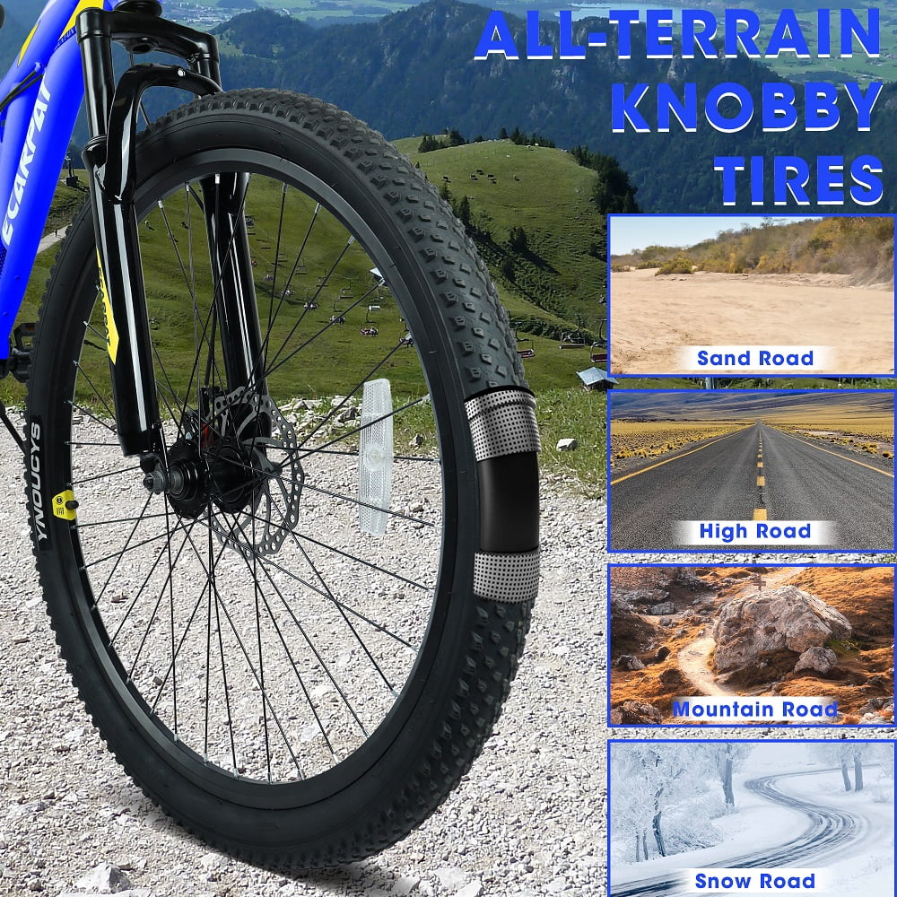 Blue,White 26 Inch Mountain Bike with 21-Speeds & Full Suspension Steel Frame, Alloy Rims, Disc Brakes For All Terrains