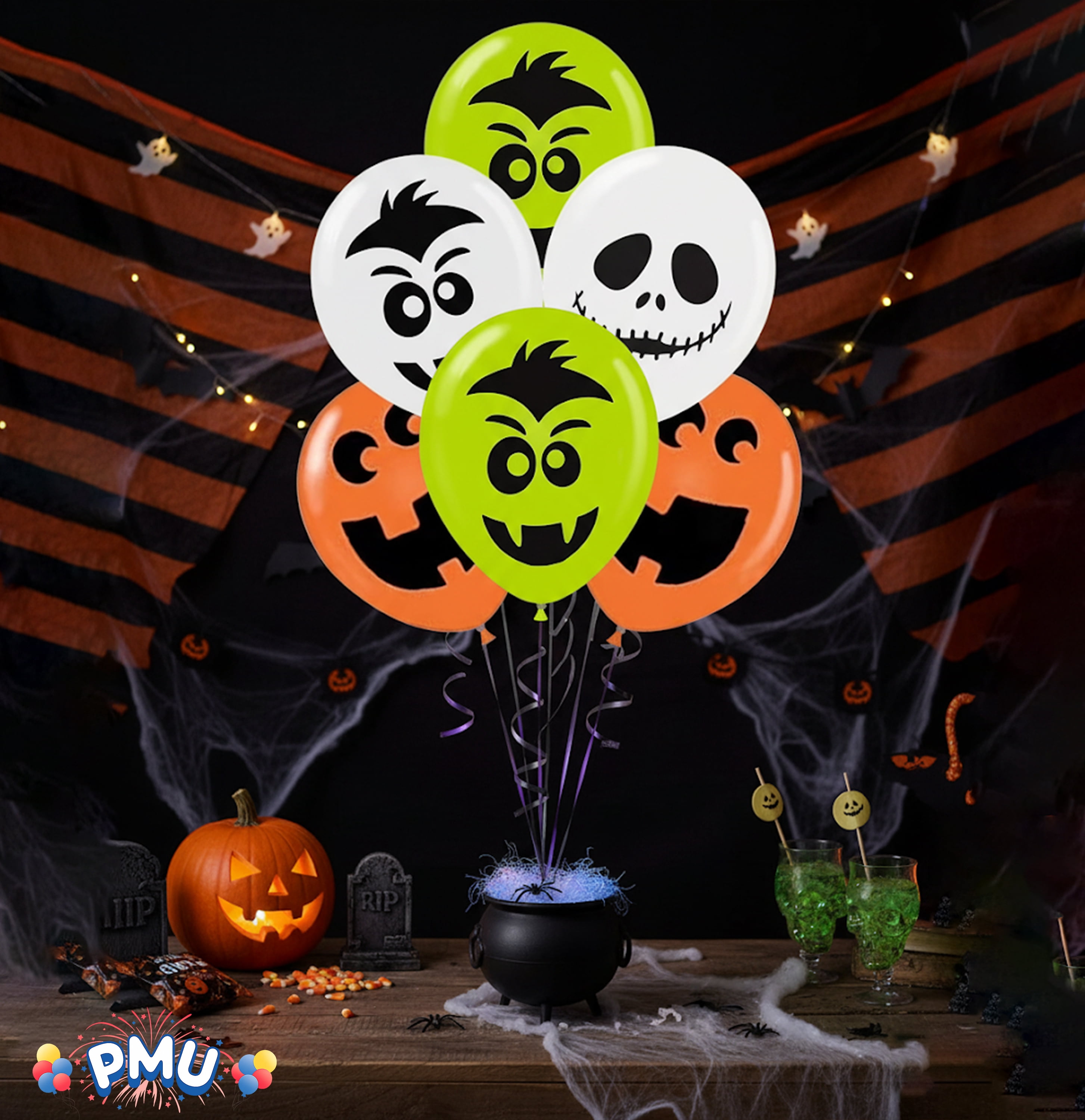 PMU Halloween Balloons Laughing Faces 11 Inch Balloon Assortment (50/Pkg) Pkg/1