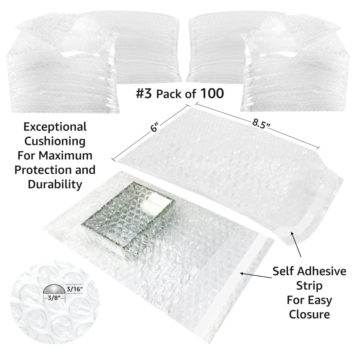 UOFFICE 100 Bubble Out Bags 6x8.5" Wrap Pouches Envelopes Self-Sealing