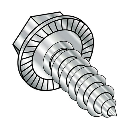 

10-16X1 Unslotted Indent Hex washer Serrated Self Tap Screw Type A B Full Thread 18 8 Stainless (Pack Qty 2 000) BC-1016ABWS188