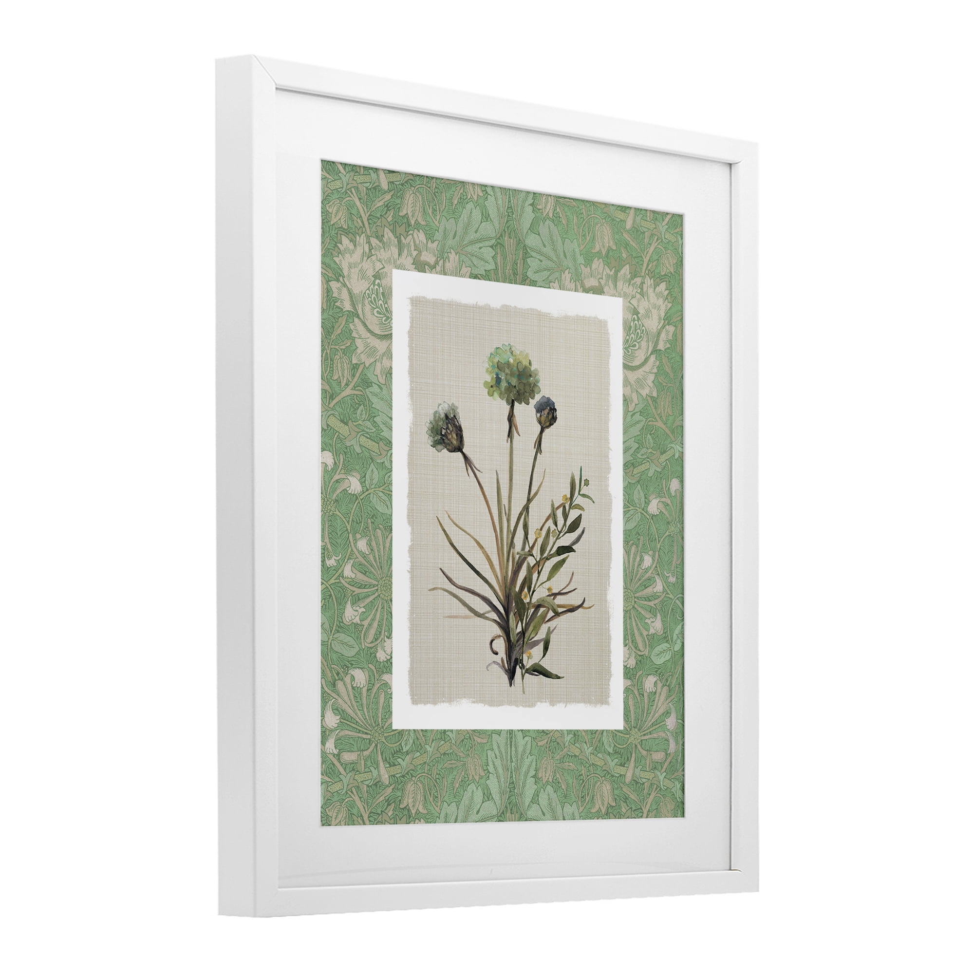 Stupell Industries Vintage Foliage in Green White Framed Print Under Glass, design by Carol Robinson