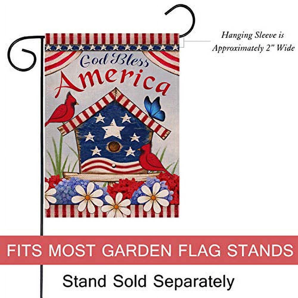 Dyrenson Home Decorative Outdoor 4th of July Patriotic Cardinal Garden Flag Double Sided, God Bless America House Yard Flag, Red Bird Geraniums Decorations, USA Flower Seasonal Outdoor Flag 12 x 18 - image 2 of 3