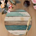thumbnail image 3 of Farmhouse Teal Brown Round 13 Inch Placemats Set of 8, Retro Ombre Wooden HeatResistant Non Slip Place Mats for Dining Table, Wipeable Braided Kitchen Table Mats for Housewarming, 3 of 9