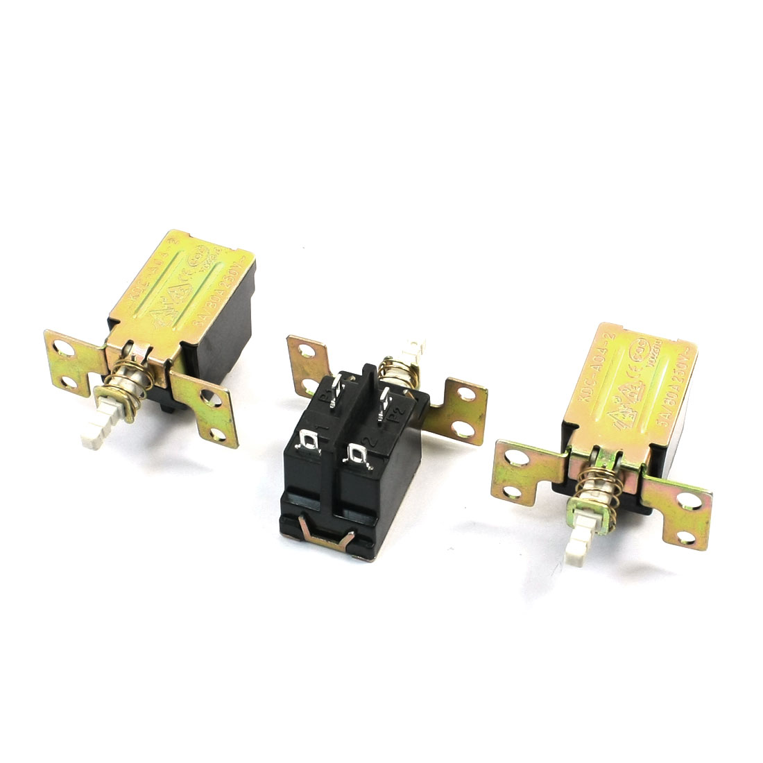 3 Pcs KDC Type DPST Latching Action Push Button Power Switch 250VAC 5A