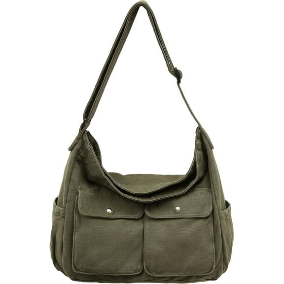 Canvas Messenger Bag Large Hobo Crossbody Bag for Women and Men Canvas Shoulder Tote Bag with Multiple Pockets for Work