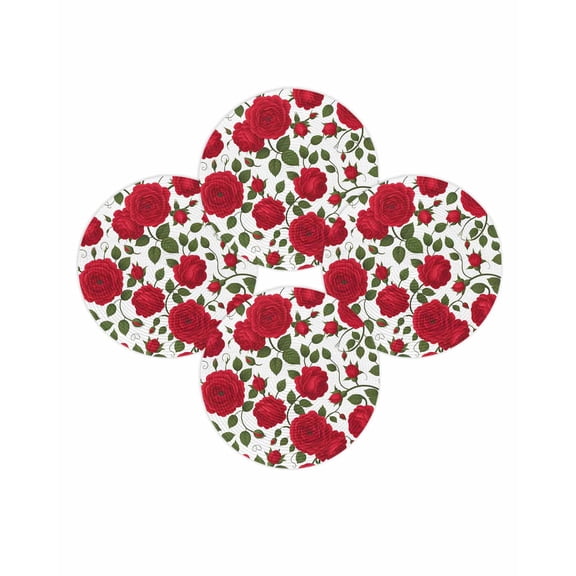 Valentine's Day Round Placemats Set of 4 Red Roses Floral Place Mats Washable Woven Placemat Romantic Flowers Circle Braided Table Mat for Kitchen Dining Table Wedding Party Home Decor 15 Inch