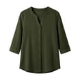 thumbnail image 4 of Perfectbot Women's Collarless Button Down Shirt, 3/4 Sleeve Cotton Linen Tunic Blouse with Curved Hem, 4 of 8
