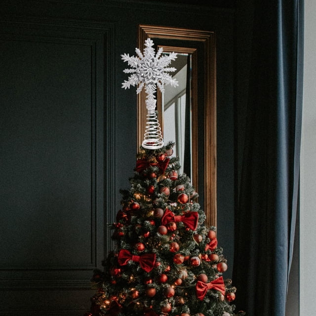 Christmas Tree Topper Adorno Hueco de Árbol Navideño Ornamento para Festividades Coronador Decorativo de Árbol Adecuado para Decoración Navideña Oficinas y Bares Copo de nieve plateado