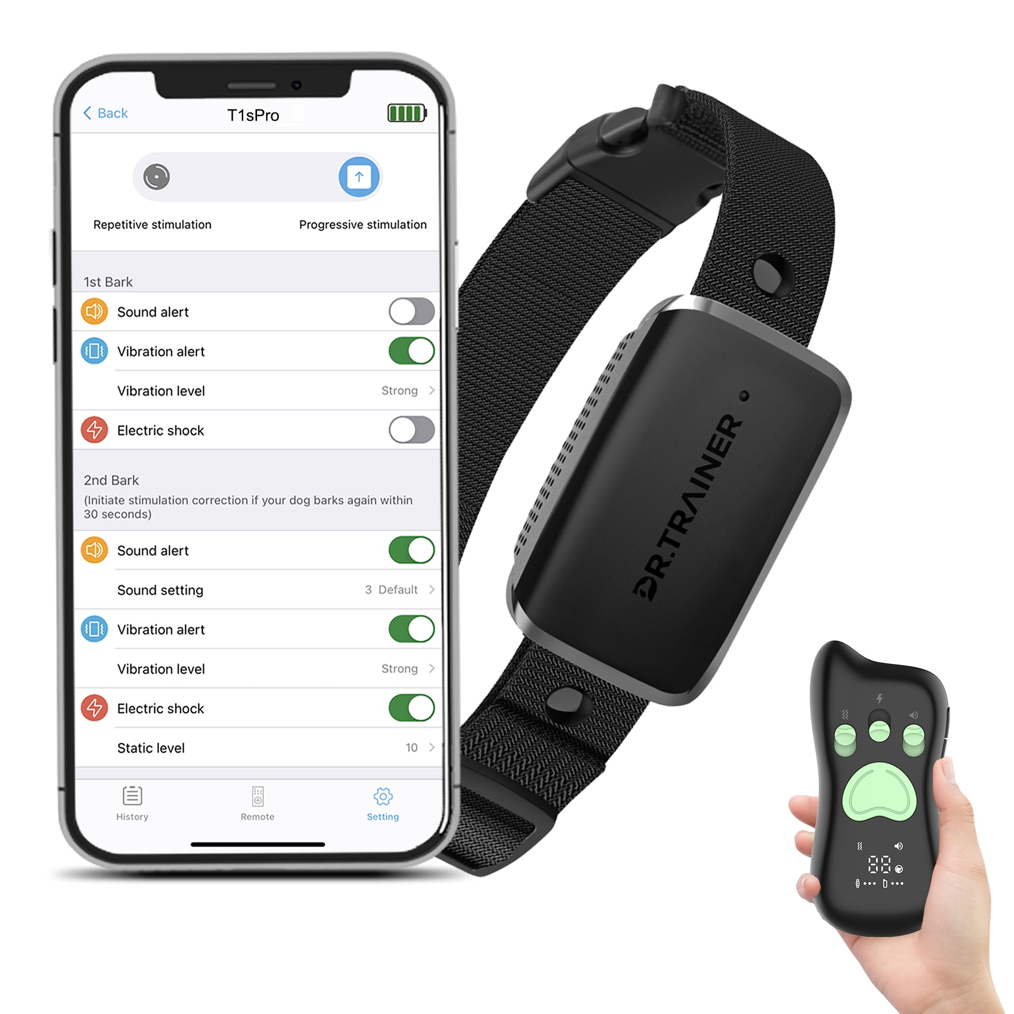 Dr.Trainer Bark Collar with Remote with Custom Sound Shock and