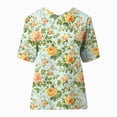 thumbnail image 5 of TOWMUS Floral Summer Tops Blouses Women's Summer Lapel Print Cotton and Linen Top Shirts for Women Linen Ladies Blouses Light Green, 5 of 5