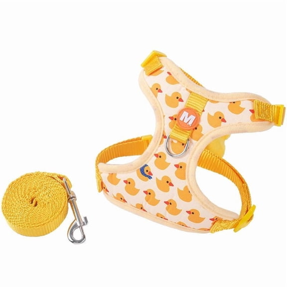 Dog Harness and Leash Set with Duck Pattern, Reflective No Pull Pet Vest Harness for Small Medium Dogs, Adjustable Comfortable Padded Breathable, Yellow