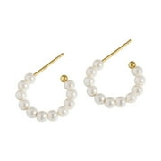 Partygee 2 Pcs European American Imitation Pearl Temperament Earrings Ladies Geometric Big Circle Hoop Earrings Trendy Jewelry