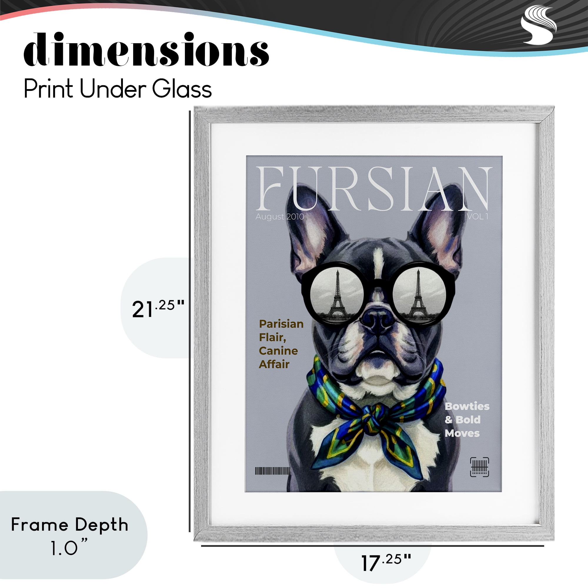 Stupell Industries Fursian Dog Fashion Magazine Gray Framed Print Under Glass, design by A Barefoot Stylist