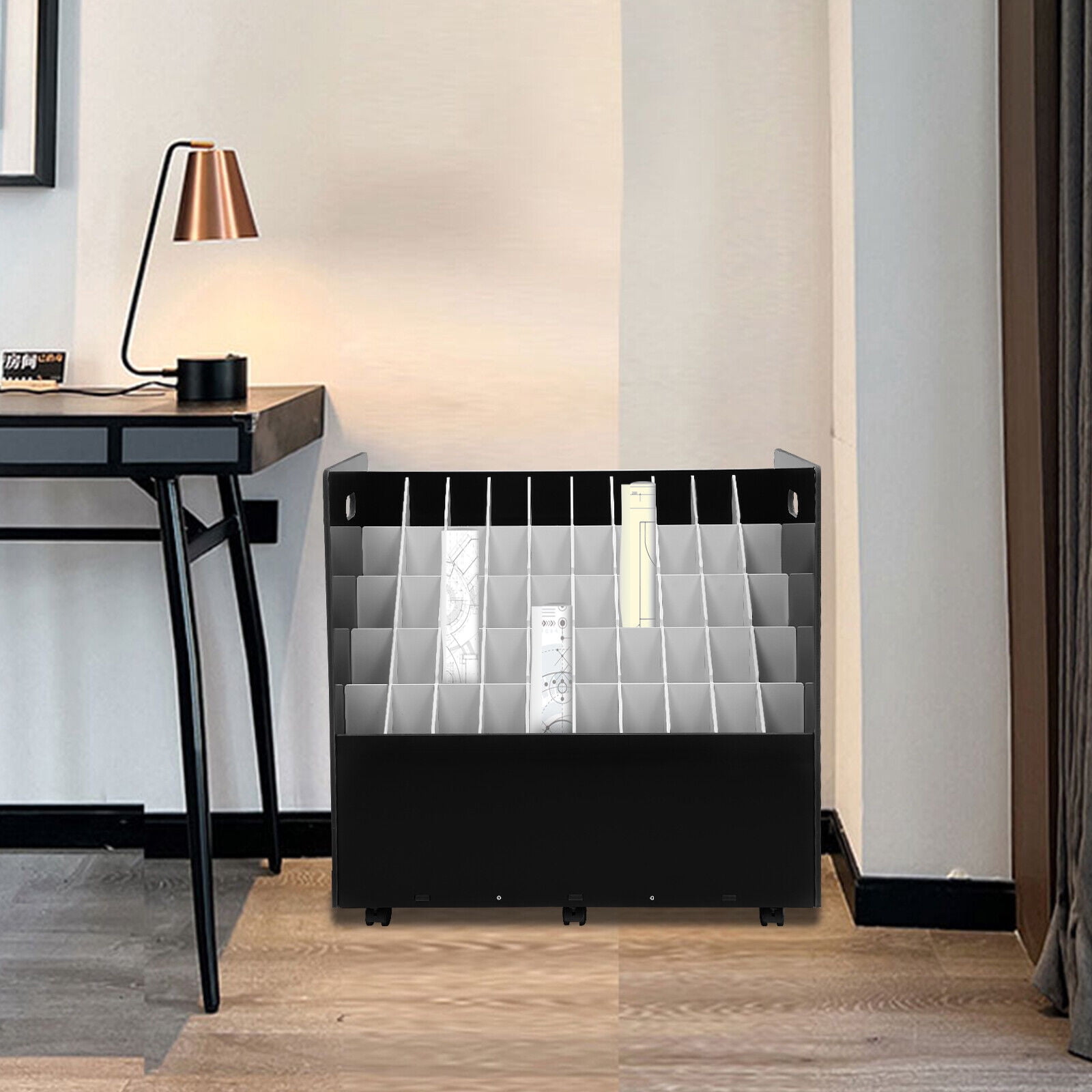 50-Slot Blueprint Organizer, Roll File Storage Holder Movable Roll File Cart