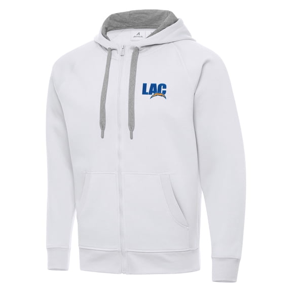 Men's Antigua White Los Angeles Chargers Victory Full-Zip Hoodie