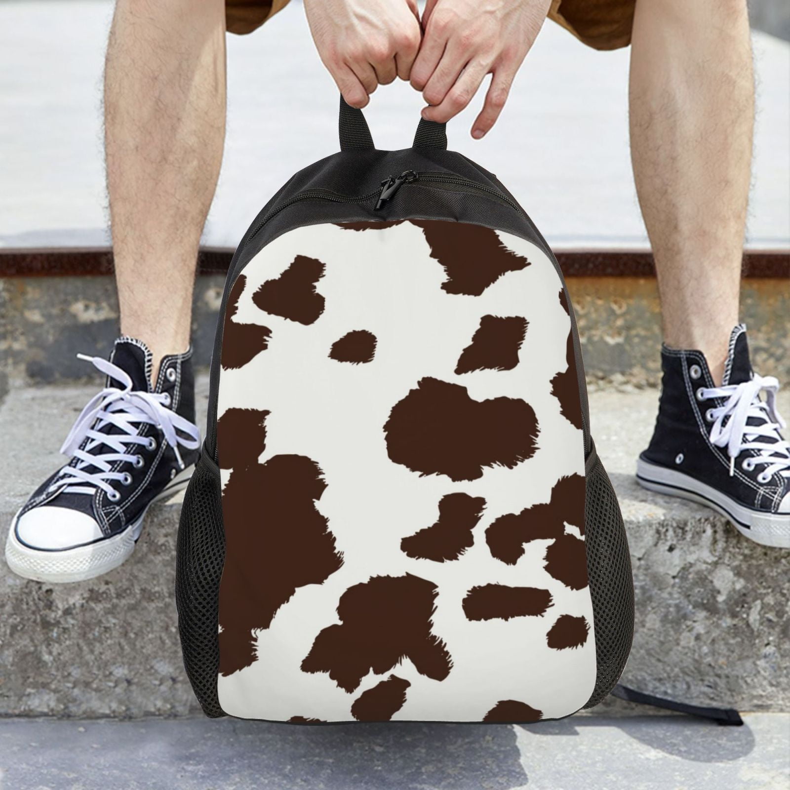 Horeoi Brown Cow Print Waterproof 600D Oxford Laptop Backpack for School Travel Work - Lightweight Durable Bag with Adjustable Straps
