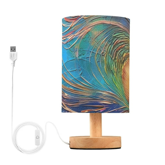 Peacock Feather Table Lamp for Desk Nightstand Lamp with USB Modern Gifts for Bedroom Living Room Kids Room
