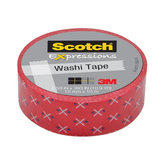 Scotch Expressions Washi Tape, Red Stitch, .59" x 393", 1 Roll