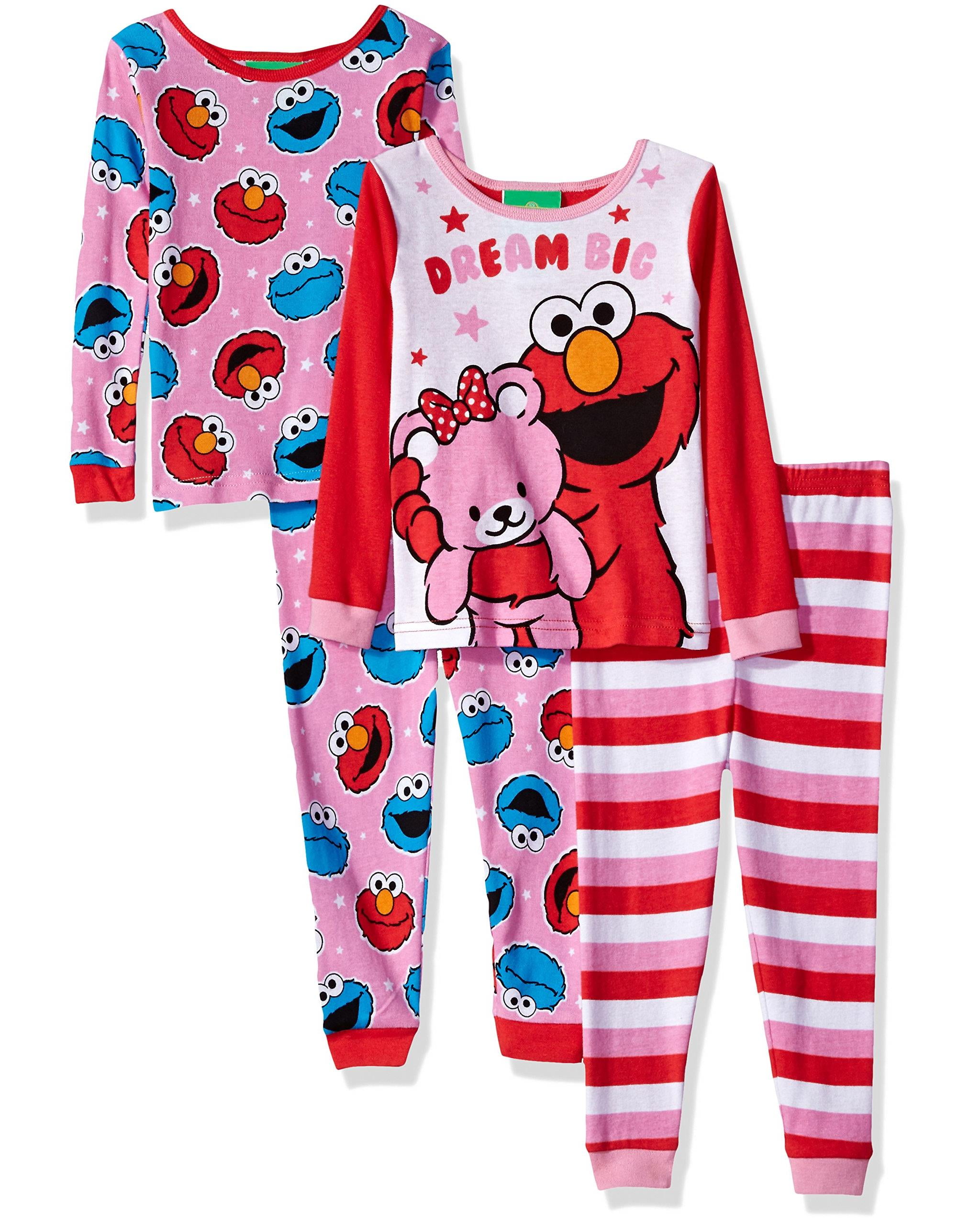 Sesame Street Elmo & Cookie Monster Little Girls Cotton Pajama Set