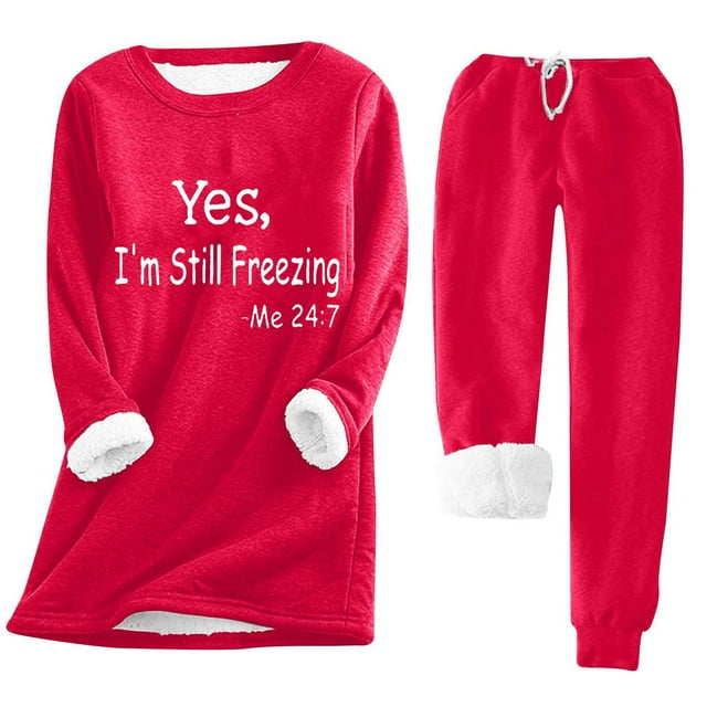 Birdeem Womens Round Neck Pocket with Thickened Plush Insulation Long Sleeved Top and Plush Pants Set