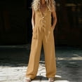 thumbnail image 2 of QATAINLAV Summer Rompers for Women Sleeveless Adjustable Strap Onesies Shorts Cotton Casual Wide Jumpsuits with Pockets Yellow M, 2 of 7