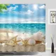 thumbnail image 4 of Cortina de ducha con diseño de océano, playa, palmeras tropicales, tortuga marina, gato, vela, flamencos, concha de coral, juego de cortina de ducha para decoración de baño, 4 of 5
