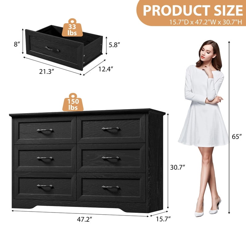 TROPOW Modern 6 Drawers Dresser, Chest of Drawers Closet Organizers and Storage Clothes, Modern Dressers for Closet Living Room, Kids Bedroom