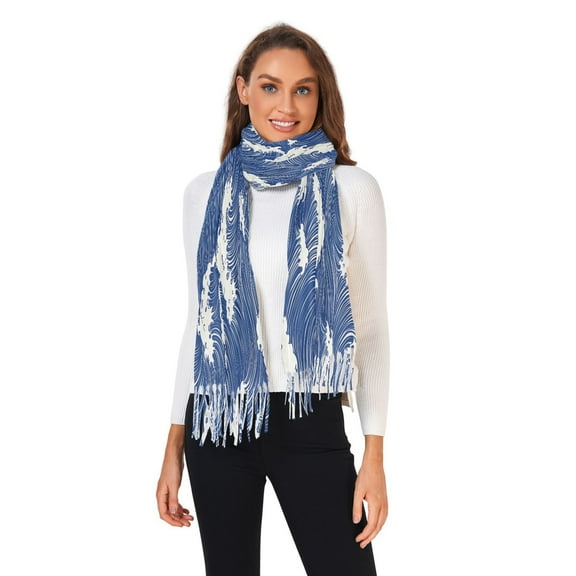 Women Winter Scarves Fashion Pashmina Shawl Wraps Long Blanket Scarf for Fall Spring Blue White Wave