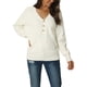 thumbnail image 2 of SUÉTER CASUAL DE PULLOVER DE PUNTO RIBETEADO DE MANGA LARGA CON CUELLO EN V Y BOTONES PARA MUJER CHIC M BLANCO, 2 of 6
