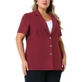 thumbnail image 4 of Agnes Orinda Women's Plus Size Blazers Single Breasted Notched Lapel Short Sleeve Office Jackets 4X Burgundy, 4 of 6